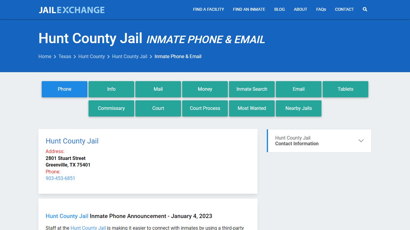 Inmate Phone - Hunt County Jail, TX - Jail Exchange