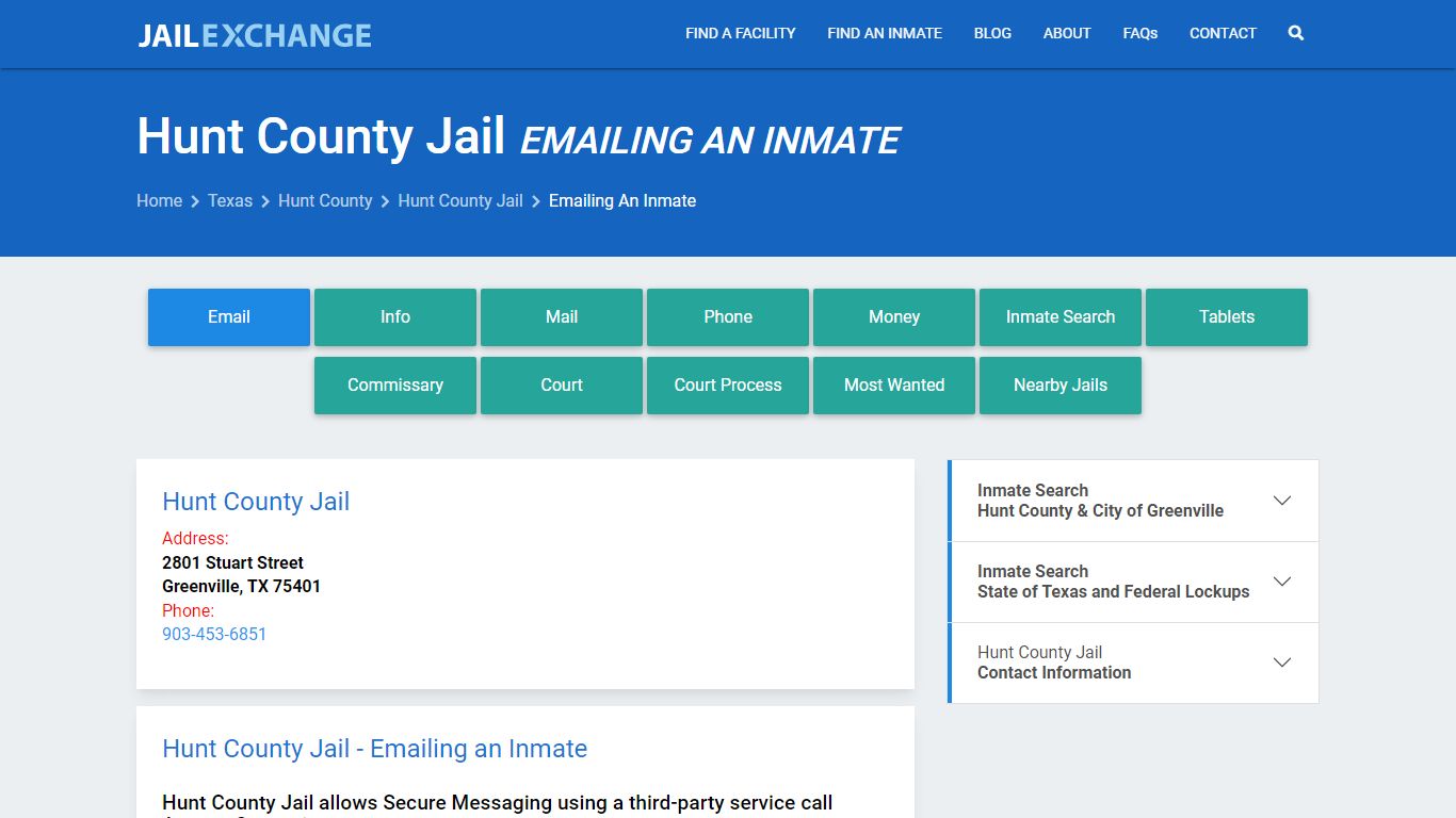 Inmate Text, Email - Hunt County Jail, TX - Jail Exchange